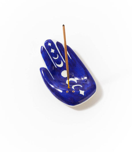 Jalini Hamsa Moon Phase Incense Holder Hand Painted Ceramic by Matr Boomie - Sumiye Co