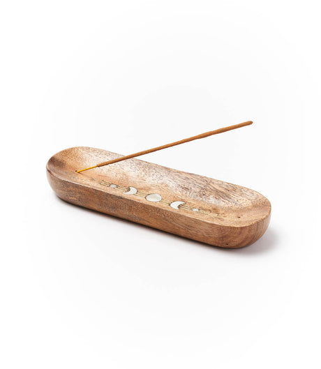 Indukala Moon Phase Double Incense Holder - Wood, Mother of Pearl by Matr Boomie - Sumiye Co
