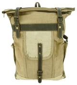 Beige backpack with leather straps on a white background