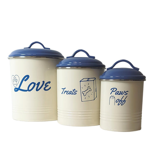 French Blue Pet Food & Treat Storage Canisters (Set of 3)-0