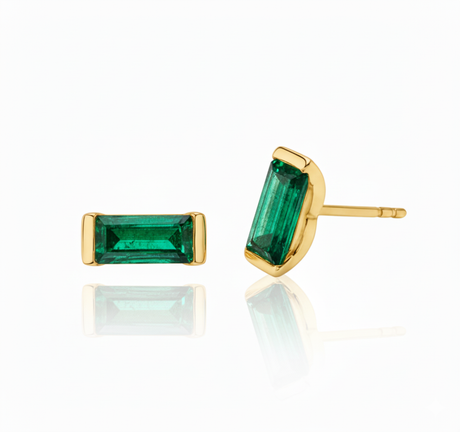 Linéa Baguette Emerald Studs-0