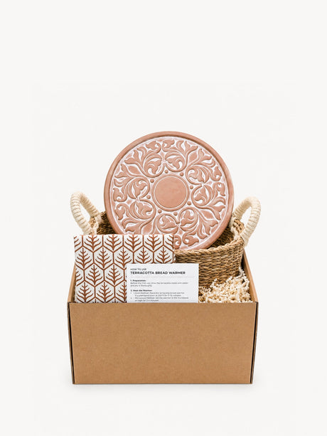 Bread Warmer & Basket Gift Set with Tea Towel - Vintage Vine Round-0