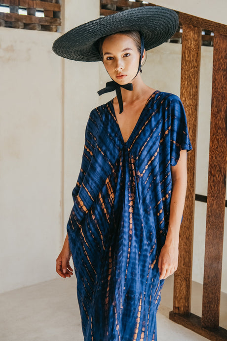 Madella Hand Dyed Kaftan Dress in Ocean blue - Sumiye Co