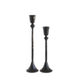 Two black candle holders on a white background