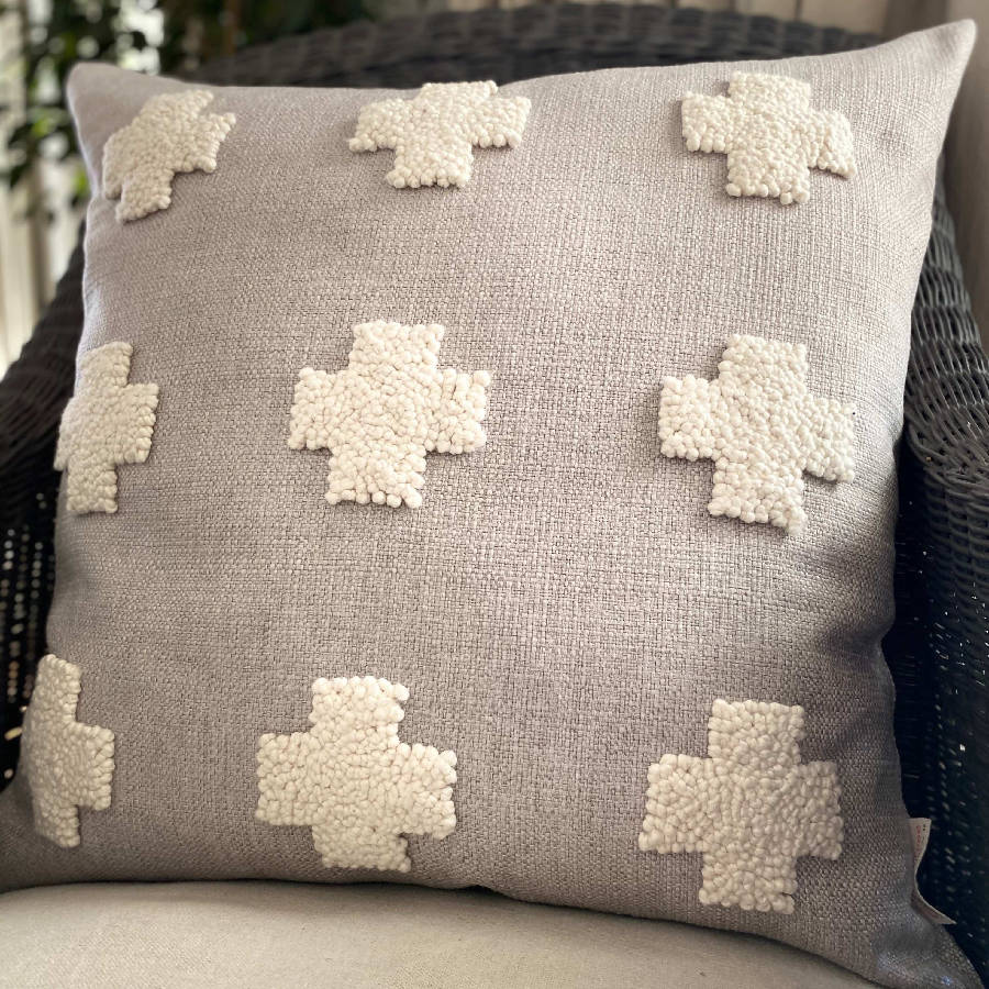 20" x 20" Punch Needle Naturals Throw Pillow Cover - Crosses