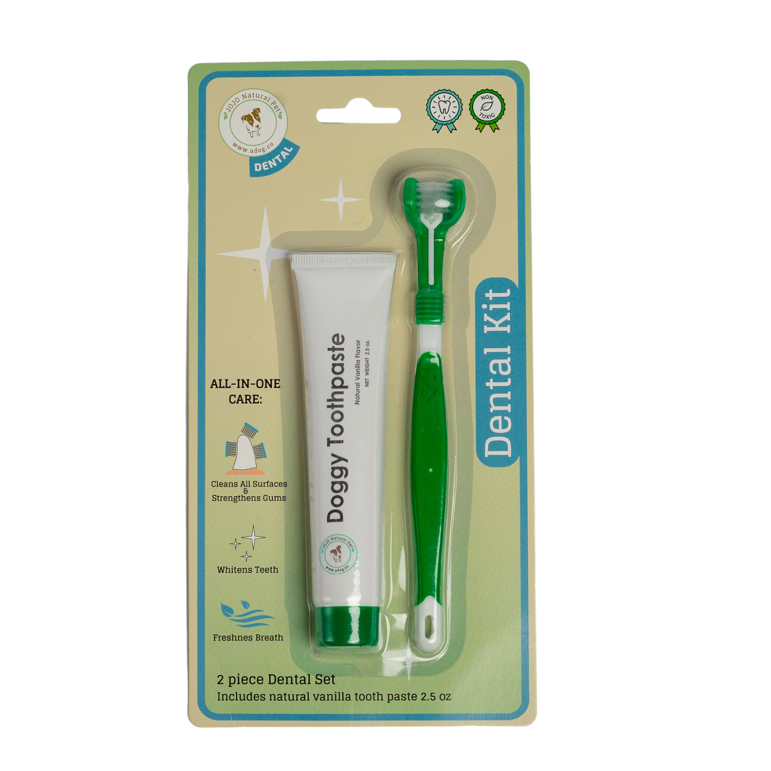 Triple Headed Dog Tooth Brush with All-Natural Toothpaste-3