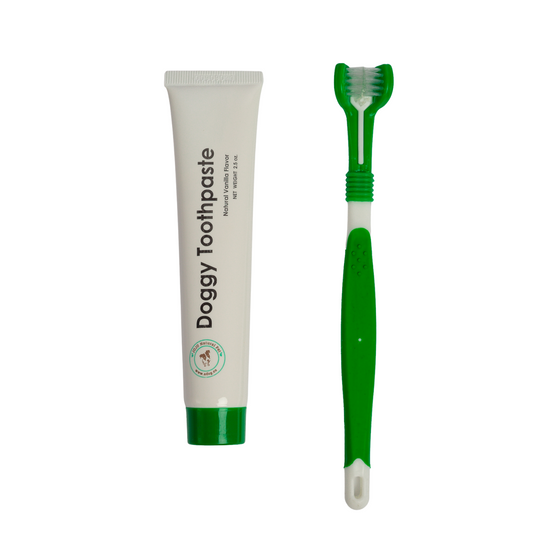 Triple Headed Dog Tooth Brush with All-Natural Toothpaste-0