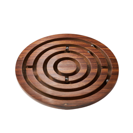 Wooden labyrinth puzzle on a white background