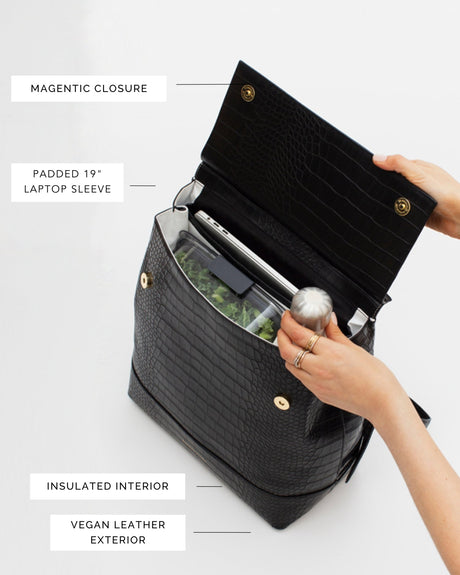 The Backpack - Black Croc | Designer Lunch Bags & Totes - Sumiye Co