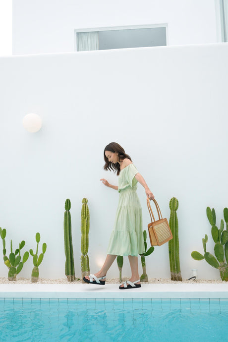 Regina Off-the-shoulder Midi Dress in Pistachio - Sumiye Co