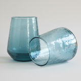 Handblown Hammered Glass Water Tumbler- Blue (Set of 4) - Sumiye Co