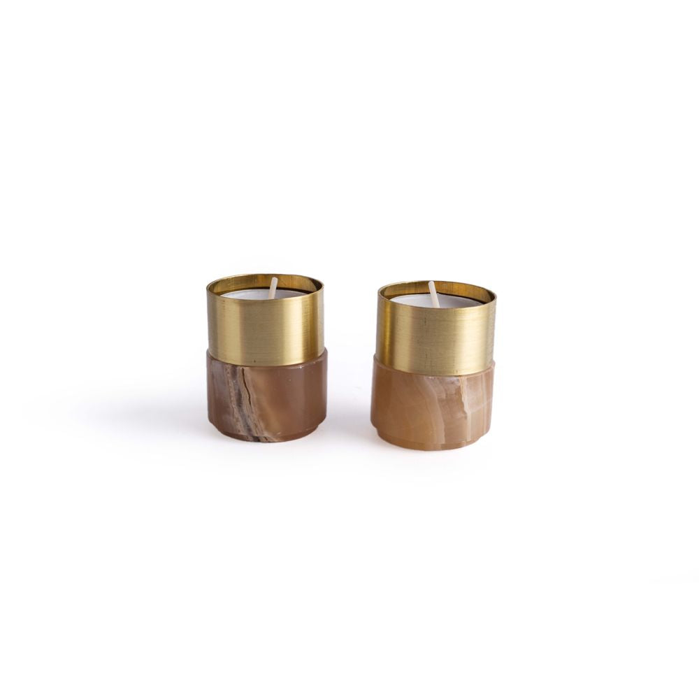 Brass Candle Holder - Amber Alabaster - Sumiye Co
