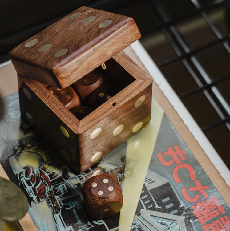5 Dice Box Set -  Handcrafted Wood - Sumiye Co