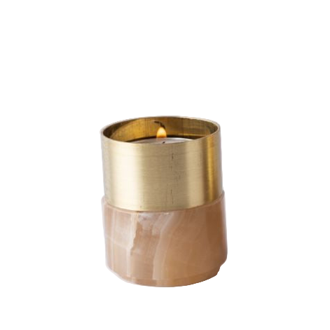 Brass Candle Holder Set - Amber Alabaster - Sumiye Co