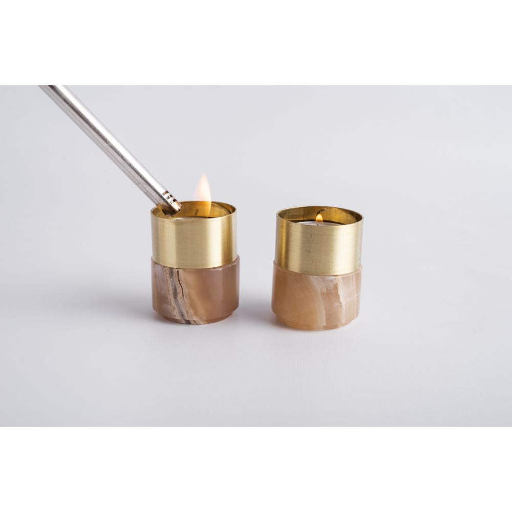 Brass Candle Holder - Amber Alabaster - Sumiye Co