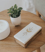 Indukala Crescent Moon Treasure Box - Wood, Marble, Brass by Matr Boomie - Sumiye Co