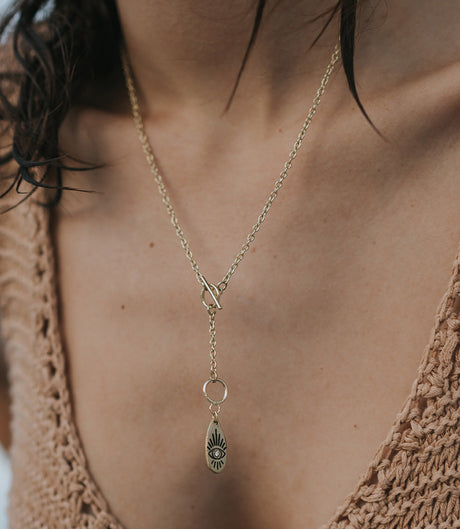 Ruchi Evil Eye Charm Gold Dainty Drop Lariat Necklace - Sumiye Co