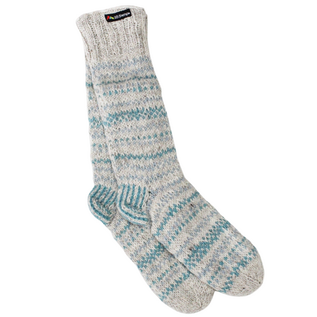 Gray and blue striped sock on a white background