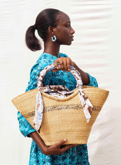 Butterfly Bag Medium - Natural w/ Light Blue, White and Brown Lining - Sumiye Co
