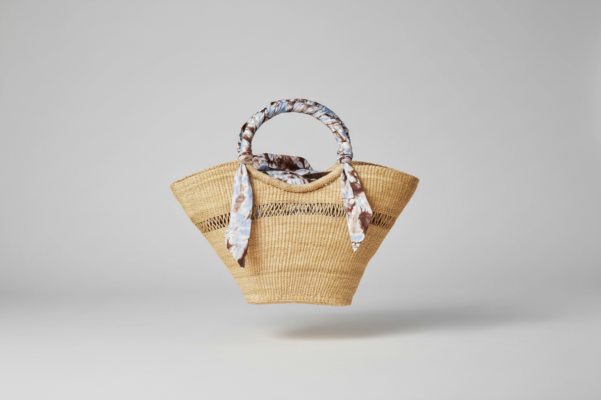Butterfly Bag Medium - Natural w/ Light Blue, White and Brown Lining - Sumiye Co