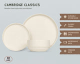 Dinnerware Set, 12 Piece Service for 4, Ceramic, Cambridge Classics