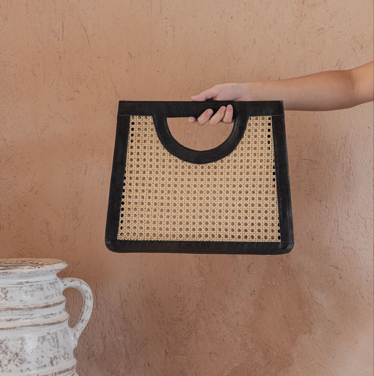 Cora Leather and Rattan Handbag - Sumiye Co