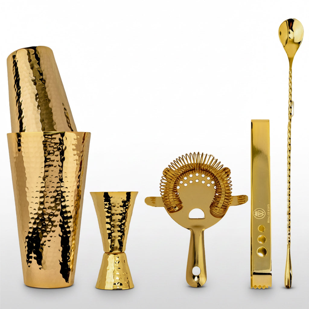 24K Gold Plate Hammered Copper Cocktail Shaker Set - Sumiye Co