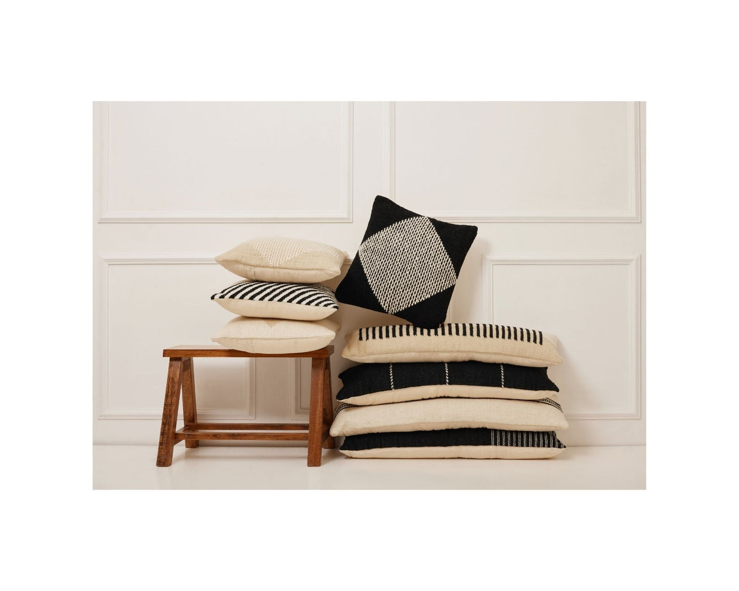 GoodWeave Certified Stripe Lumbar Wool Pillow - Black, 12x34 Inch by The Artisen