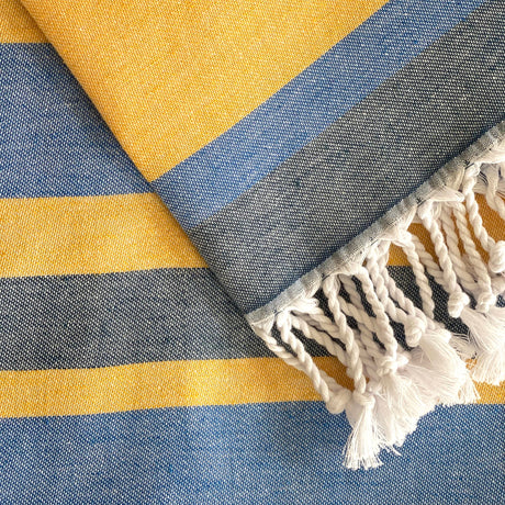 Samara Striped Blue & Yellow Turkish Towel - Sumiye Co