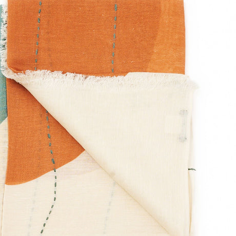 Cirq Sun Yellow Green Circle Pattern Hand Embroidered  Linen Silk Handloom Scarf - Sumiye Co