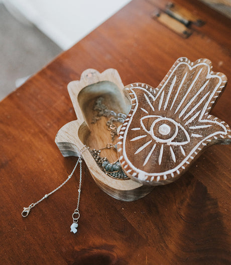 Drishti Hamsa Evil Eye Swivel Lid Box - Handmade, Fair Trade by Matr Boomie - Sumiye Co