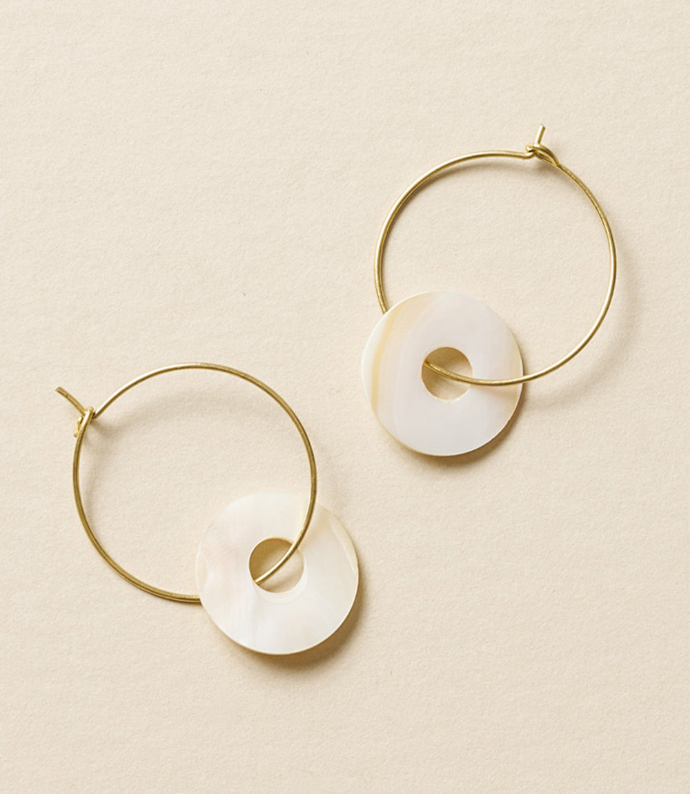 Varidi Dainty Gold Hoop Earrings - Mother of Pearl by Matr Boomie - Sumiye Co