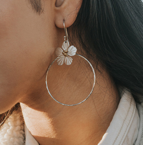 Sayuri Flower Silver Hoop Earrings by Matr Boomie - Sumiye Co