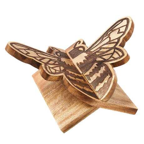 Wooden bee book stand on a white background