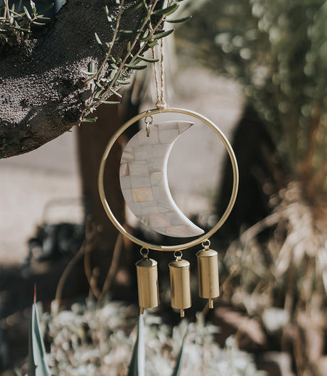 Chayana Large Moon Mother of Pearl Wind Chime - Fair Trade Decor by Matr Boomie - Sumiye Co