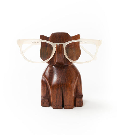 Trunk Up Elephant Eyeglass Holder Stand - Hand Carved Wood by Matr Boomie - Sumiye Co