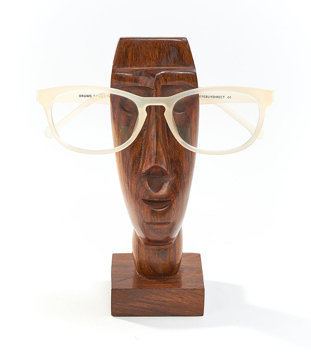 Face Glasses Holder Stand - Hand Carved Indian Rosewood by Matr Boomie - Sumiye Co
