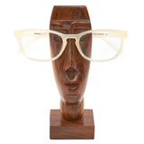Wooden mask with glasses on a white background