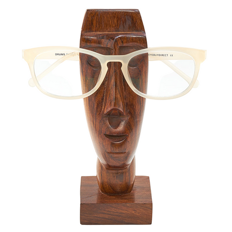 Wooden mask with glasses on a white background