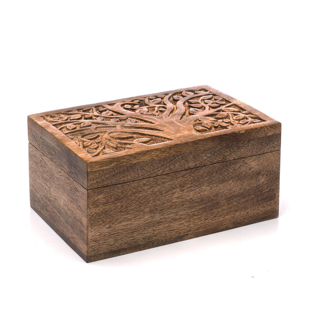 Aranyani Tree of Life Jewelry Box With Tray - Hand Carved Wood by Matr Boomie - Sumiye Co
