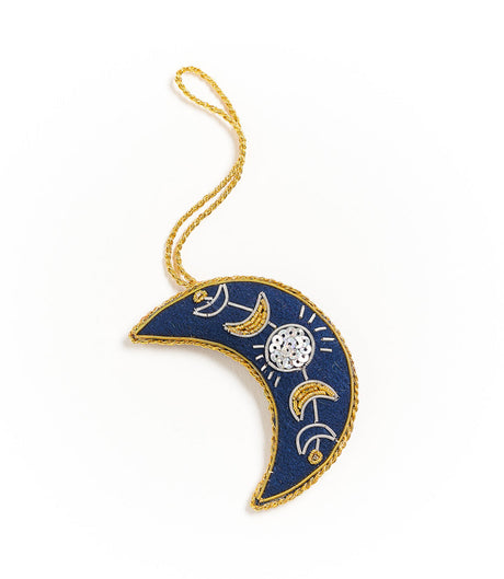 Larissa Plush Crescent Moon Felt Ornament - Embroidered by Matr Boomie - Sumiye Co