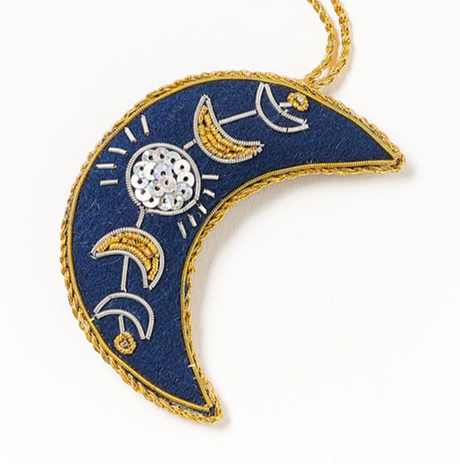 Crescent Moon Felt Ornament - Hand Embroidered - Sumiye Co