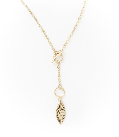 Gold necklace with a pendant on a white background