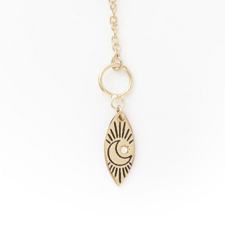 Ruchi Crescent Moon Charm Gold Dainty Drop Lariat Necklace - Sumiye Co