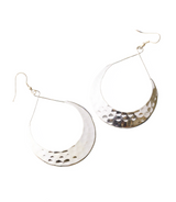 Pair of silver hoop earrings on a white background