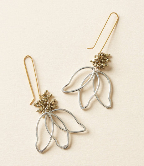 Pair of floral earrings on a beige background