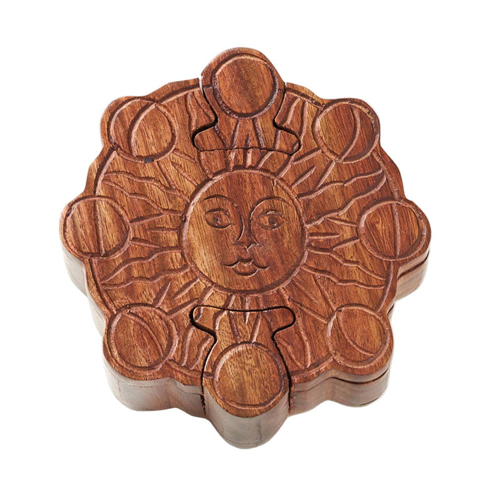 Sun and Moon Phase Puzzle Box - Handcrafted Sheesham Wood by Matr Boomie - Sumiye Co