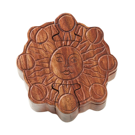 Sun and Moon Phase Puzzle Box - Handcrafted Sheesham Wood by Matr Boomie - Sumiye Co