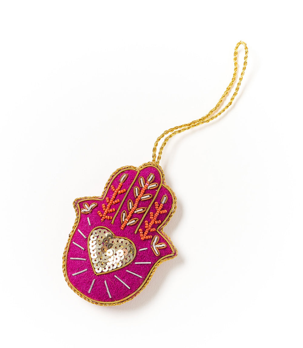 Larissa Plush Hamsa Felt Ornament - Handmade, Embroidered by Matr Boomie - Sumiye Co