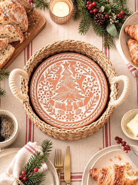 Bread Warmer & Basket Gift Set with Tea Towel - Christmas Round-1